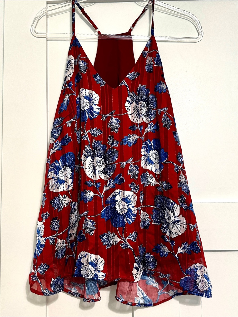 Red Floral Swing Cami Tank with Blue & White Blooms • XLarge